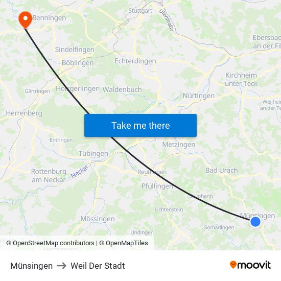 Münsingen to Weil Der Stadt map