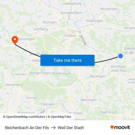 Reichenbach An Der Fils to Weil Der Stadt map