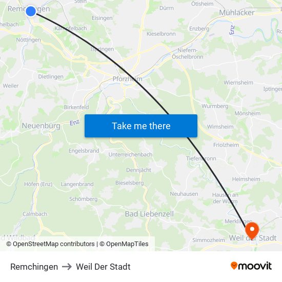 Remchingen to Weil Der Stadt map