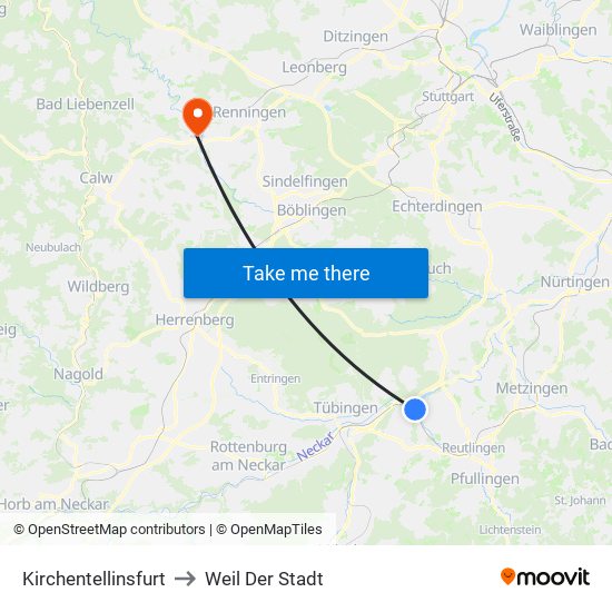 Kirchentellinsfurt to Weil Der Stadt map