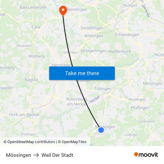 Mössingen to Weil Der Stadt map