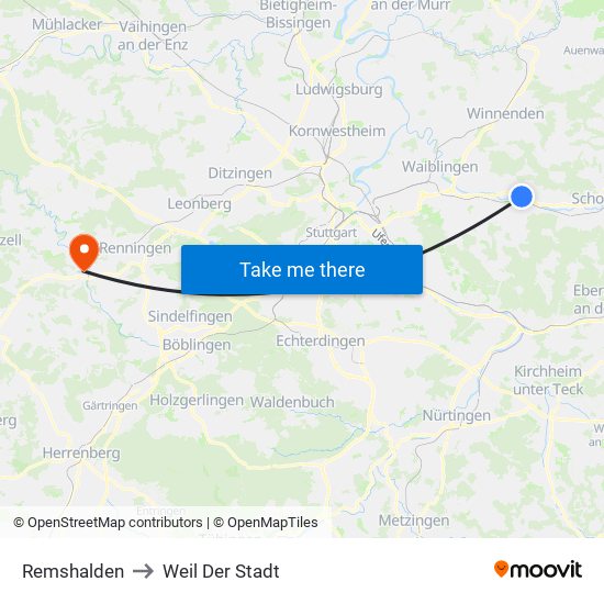 Remshalden to Weil Der Stadt map