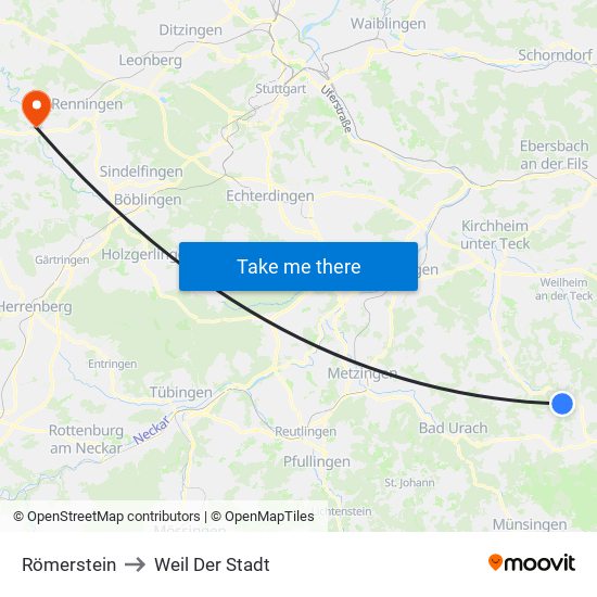 Römerstein to Weil Der Stadt map