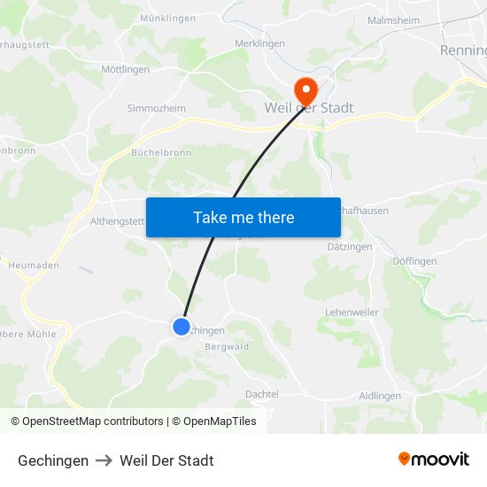 Gechingen to Weil Der Stadt map