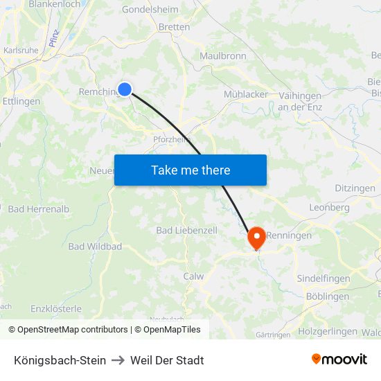Königsbach-Stein to Weil Der Stadt map