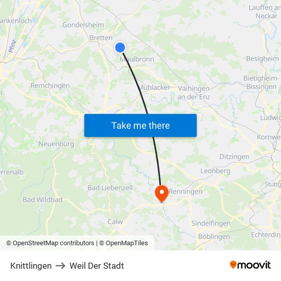 Knittlingen to Weil Der Stadt map