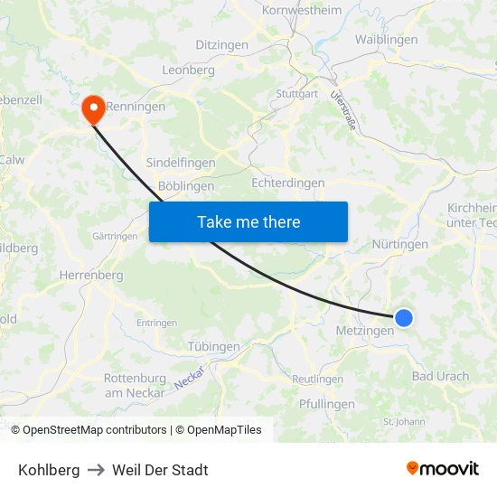 Kohlberg to Weil Der Stadt map