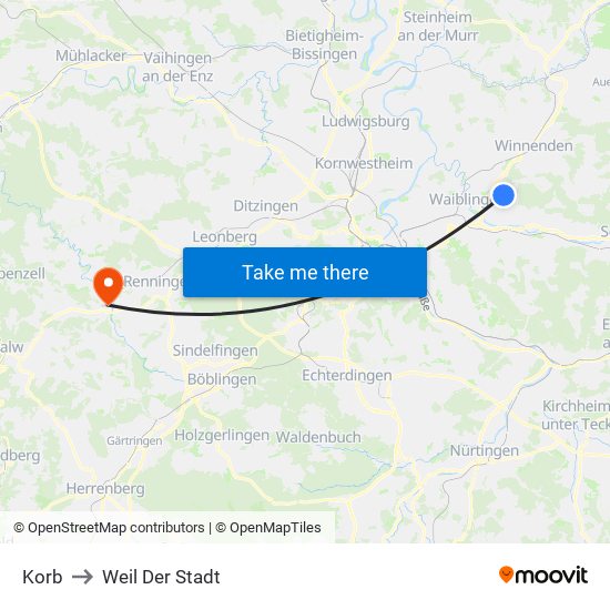 Korb to Weil Der Stadt map