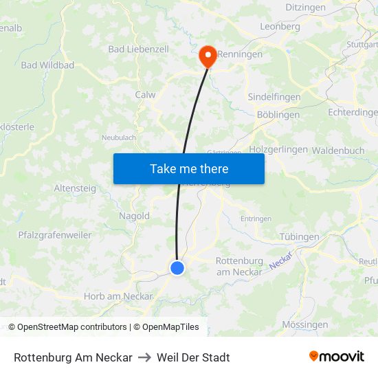 Rottenburg Am Neckar to Weil Der Stadt map
