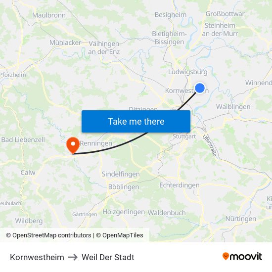 Kornwestheim to Weil Der Stadt map