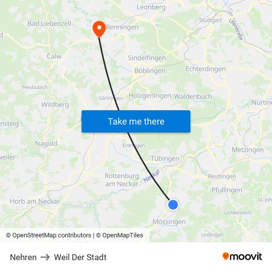 Nehren to Weil Der Stadt map