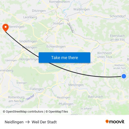 Neidlingen to Weil Der Stadt map