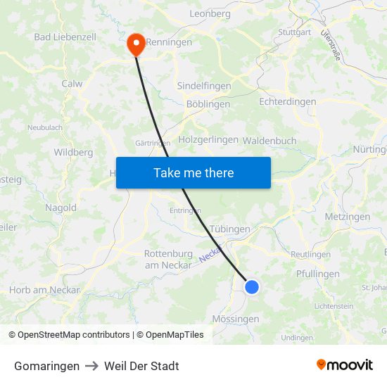 Gomaringen to Weil Der Stadt map