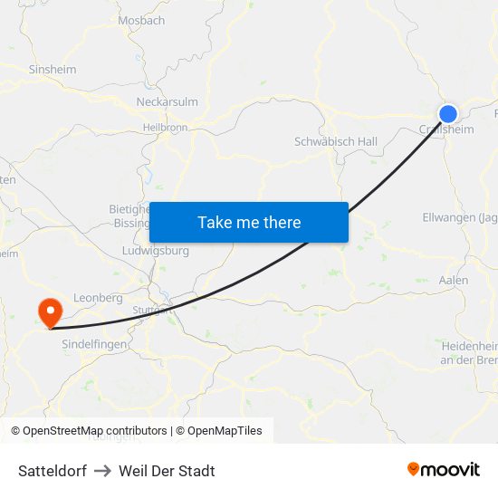 Satteldorf to Weil Der Stadt map