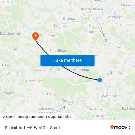 Schlaitdorf to Weil Der Stadt map