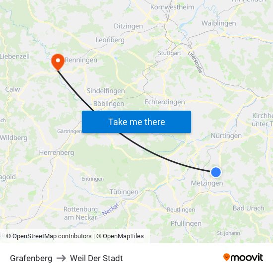 Grafenberg to Weil Der Stadt map