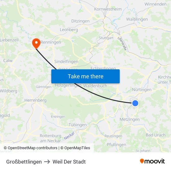 Großbettlingen to Weil Der Stadt map