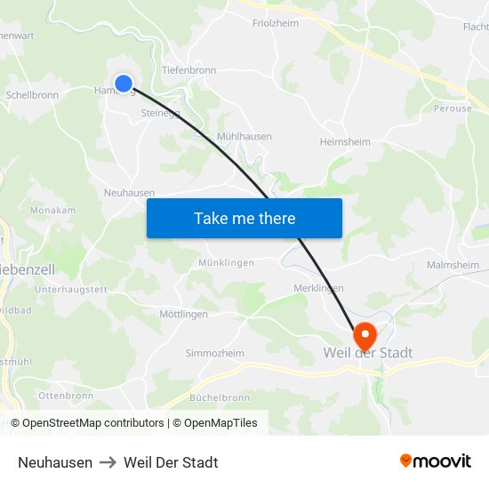 Neuhausen to Weil Der Stadt map