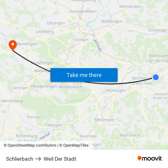 Schlierbach to Weil Der Stadt map