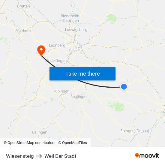Wiesensteig to Weil Der Stadt map