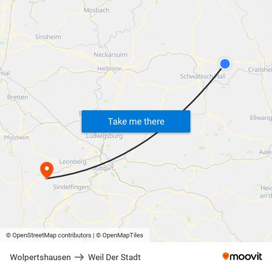 Wolpertshausen to Weil Der Stadt map