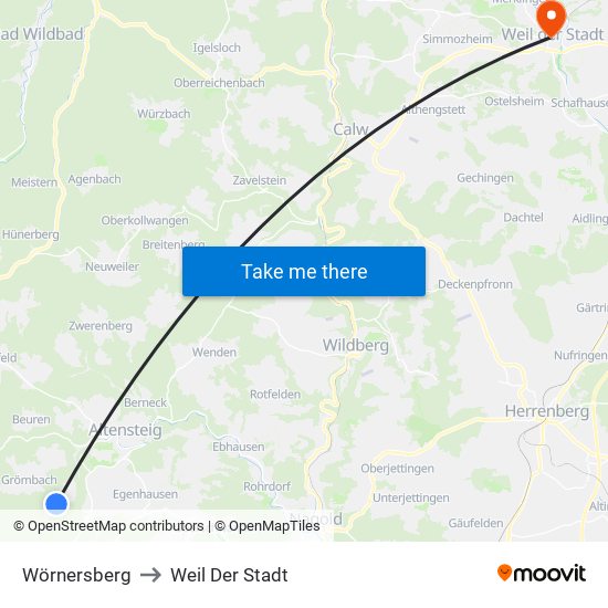 Wörnersberg to Weil Der Stadt map