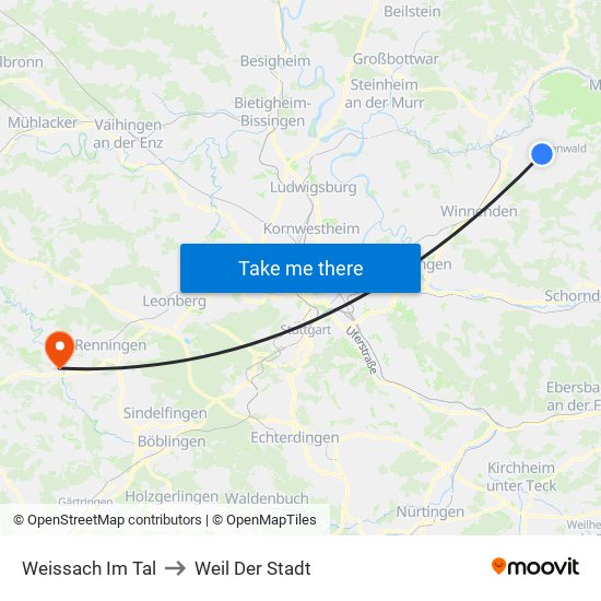 Weissach Im Tal to Weil Der Stadt map