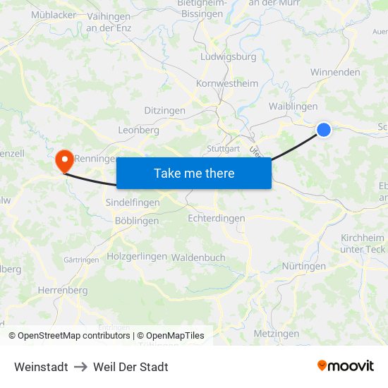 Weinstadt to Weil Der Stadt map