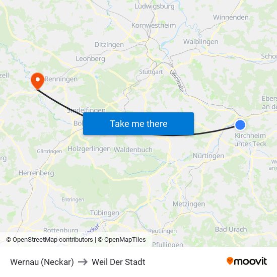Wernau (Neckar) to Weil Der Stadt map