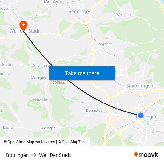 Böblingen to Weil Der Stadt map