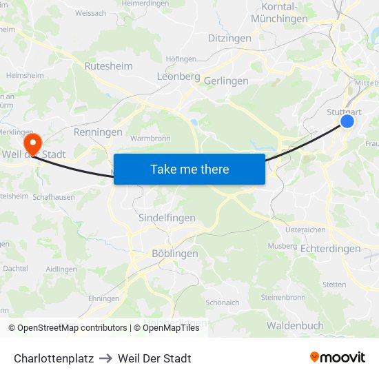 Charlottenplatz to Weil Der Stadt map