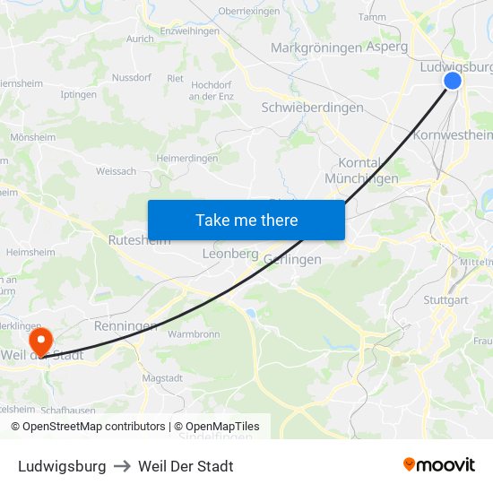 Ludwigsburg to Weil Der Stadt map