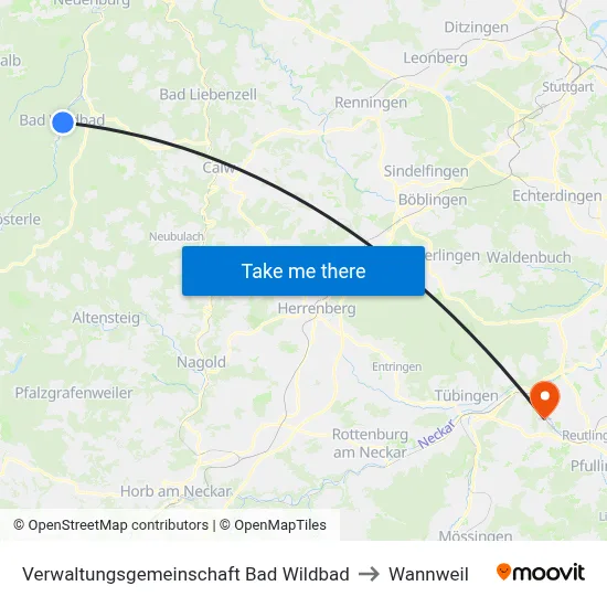 Verwaltungsgemeinschaft Bad Wildbad to Wannweil map