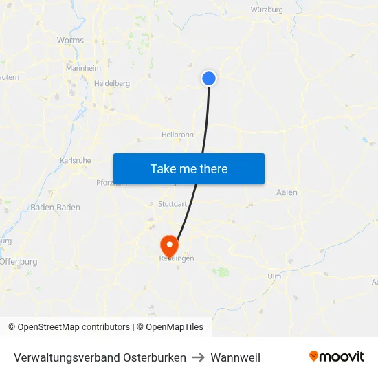 Verwaltungsverband Osterburken to Wannweil map