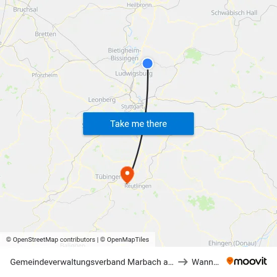 Gemeindeverwaltungsverband Marbach am Neckar to Wannweil map
