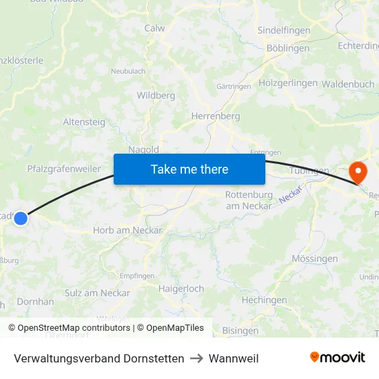 Verwaltungsverband Dornstetten to Wannweil map