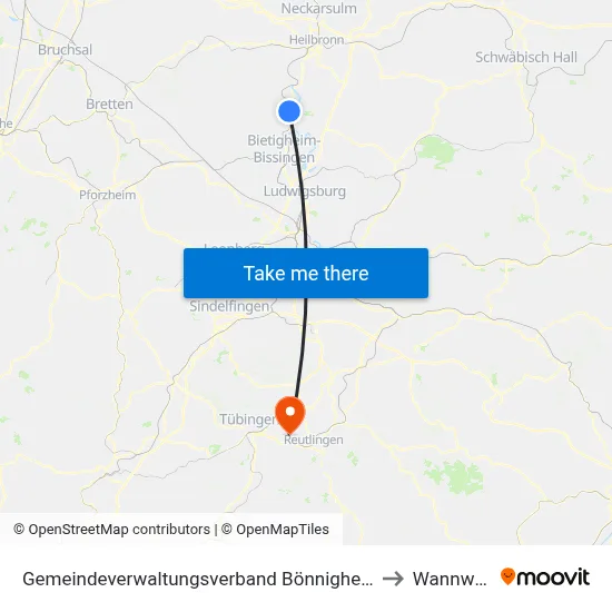 Gemeindeverwaltungsverband Bönnigheim to Wannweil map