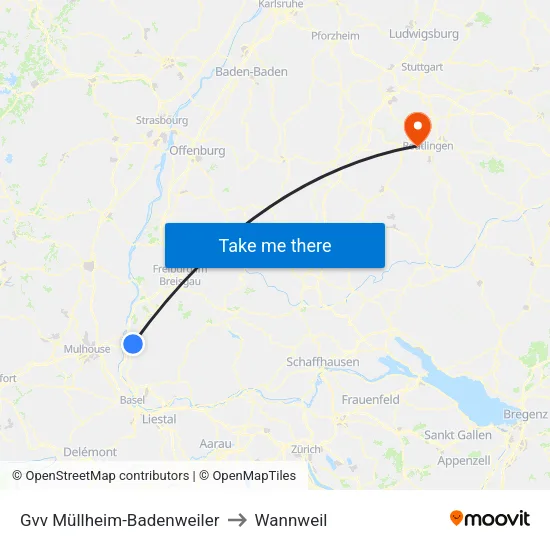Gvv Müllheim-Badenweiler to Wannweil map