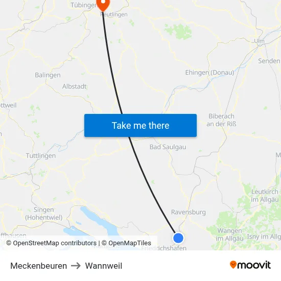 Meckenbeuren to Wannweil map