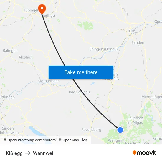 Kißlegg to Wannweil map