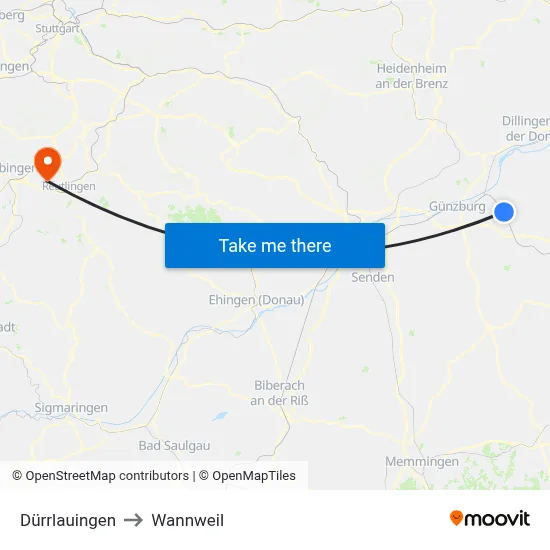 Dürrlauingen to Wannweil map