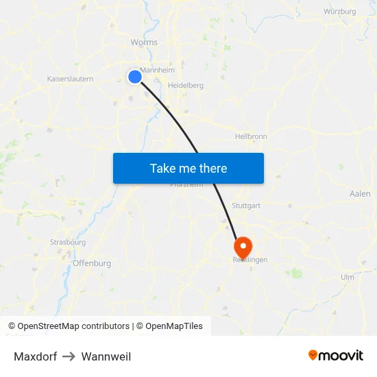 Maxdorf to Wannweil map