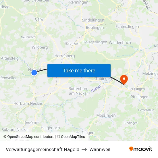 Verwaltungsgemeinschaft Nagold to Wannweil map