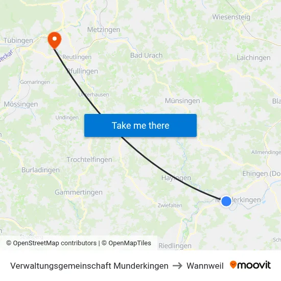 Verwaltungsgemeinschaft Munderkingen to Wannweil map