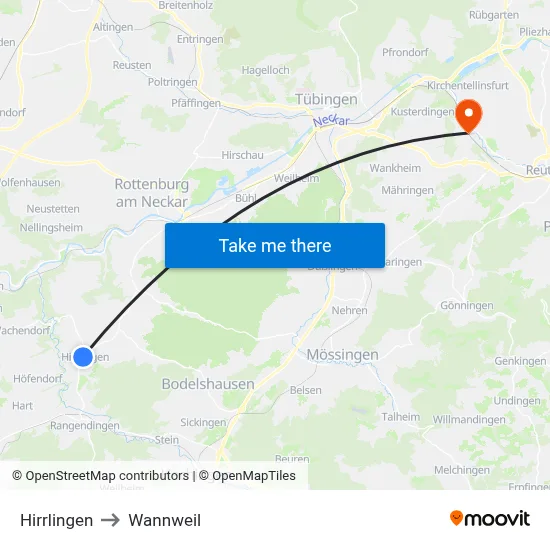 Hirrlingen to Wannweil map