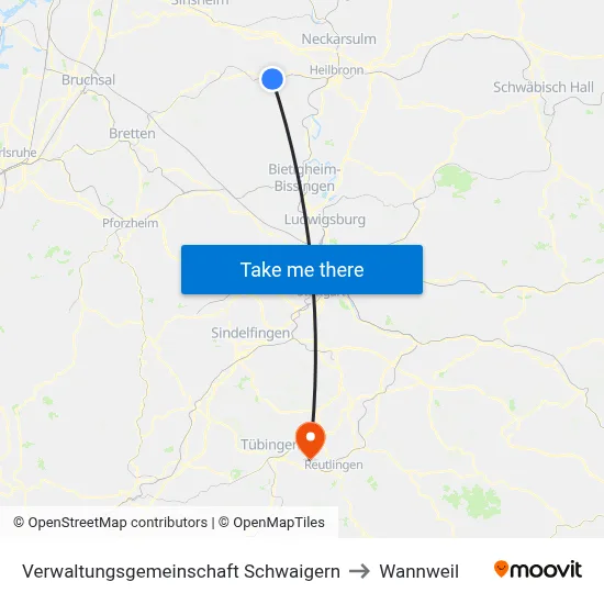 Verwaltungsgemeinschaft Schwaigern to Wannweil map