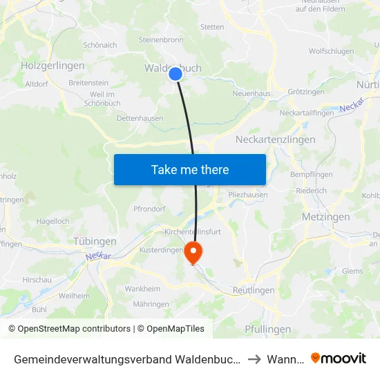 Gemeindeverwaltungsverband Waldenbuch/Steinenbronn to Wannweil map