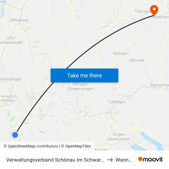 Verwaltungsverband Schönau Im Schwarzwald to Wannweil map