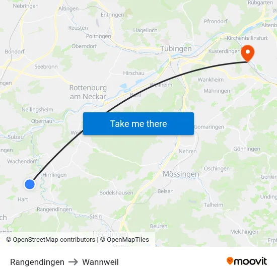 Rangendingen to Wannweil map