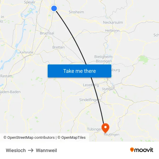 Wiesloch to Wannweil map